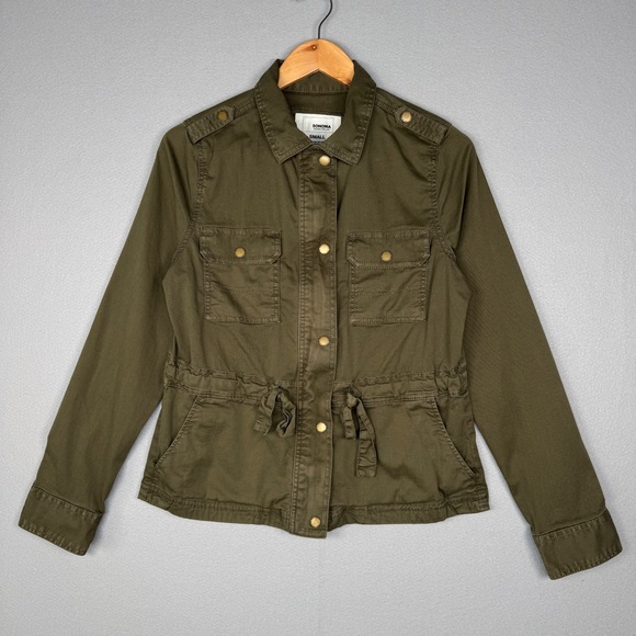 Sonoma Goods For Life Jackets & Blazers - SONOMA Utility Jacket‎ S Olive Green Zip Front Cinch Waist Epaulettes Field